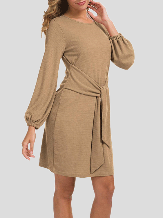 Women's Dresses Plain Belted Long Sleeve Mini Dress - Mini Dresses - Instastyled | Online Fashion Free Shipping Clothing, Dresses, Tops, Shoes - 20-30 - 21/12/2021 - color-army_green