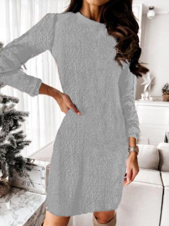 Women's Dresses Plush Knitted Long Sleeve Sweater Dress - Midi Dresses - INS | Online Fashion Free Shipping Clothing, Dresses, Tops, Shoes - 07/09/2021 - 10-20 - Category_Midi Dresses