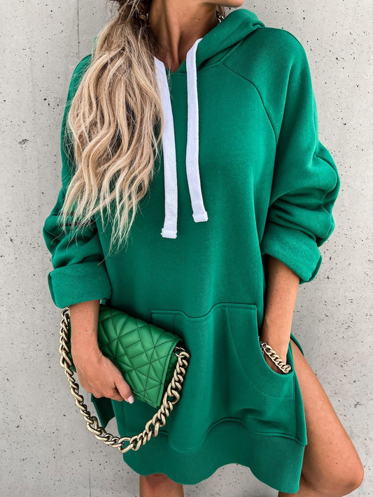 Women's Dresses Pocket Long Sleeve Drawstring Hooded Slit Dress - Mini Dresses - INS | Online Fashion Free Shipping Clothing, Dresses, Tops, Shoes - 20/10/2021 - 30-40 - Casual Dresses