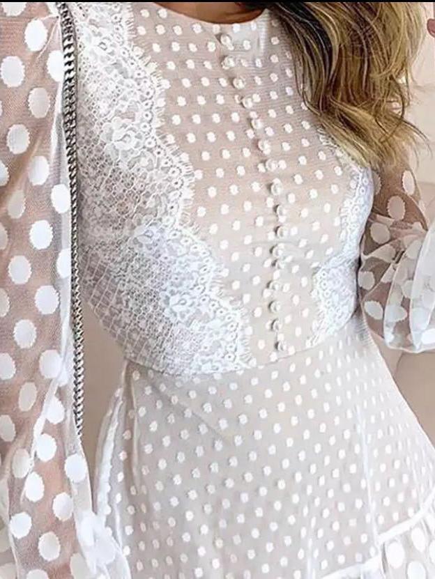 Women's Dresses Polka Dot Stitching Lace Long Sleeve Dress - Mini Dresses - Instastyled | Online Fashion Free Shipping Clothing, Dresses, Tops, Shoes - 02/12/2021 - 30-40 - color-white