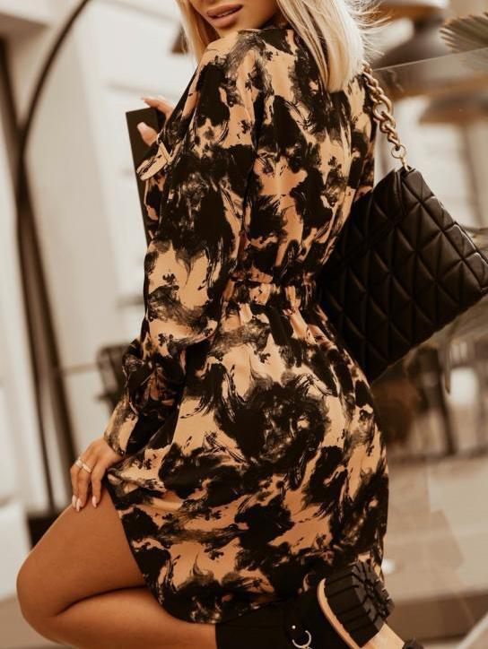 Women's Dresses Printed Belted Button Shirt Long Sleeve Dress - Mini Dresses - Instastyled | Online Fashion Free Shipping Clothing, Dresses, Tops, Shoes - 10/12/2021 - 30-40 - color-apricot