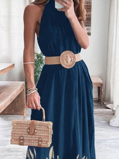 Women's Dresses Printed Halterneck Sleeveless Dress - Maxi Dresses - Instastyled | Online Fashion Free Shipping Clothing, Dresses, Tops, Shoes - 14/01/2022 - 40-50 - color-blue