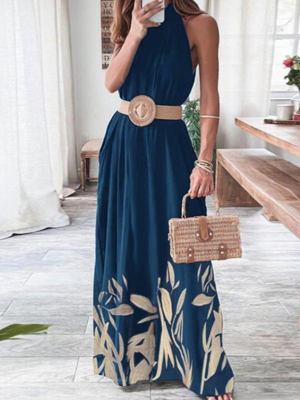 Women's Dresses Printed Halterneck Sleeveless Dress - Maxi Dresses - Instastyled | Online Fashion Free Shipping Clothing, Dresses, Tops, Shoes - 14/01/2022 - 40-50 - color-blue