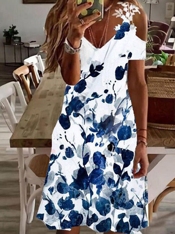 Women's Dresses Printed Off-Shoulder Lace Short Sleeve Dress - Mini Dresses - Instastyled | Online Fashion Free Shipping Clothing, Dresses, Tops, Shoes - 16/02/2022 - 20-30 - Casual Dresses