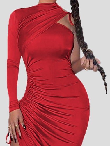 Women's Dresses Pure One-Shoulder Belted Smocked Tight Dress - Midi Dresses - Instastyled | Online Fashion Free Shipping Clothing, Dresses, Tops, Shoes - 20-30 - 23/12/2021 - Bodycon Dresses