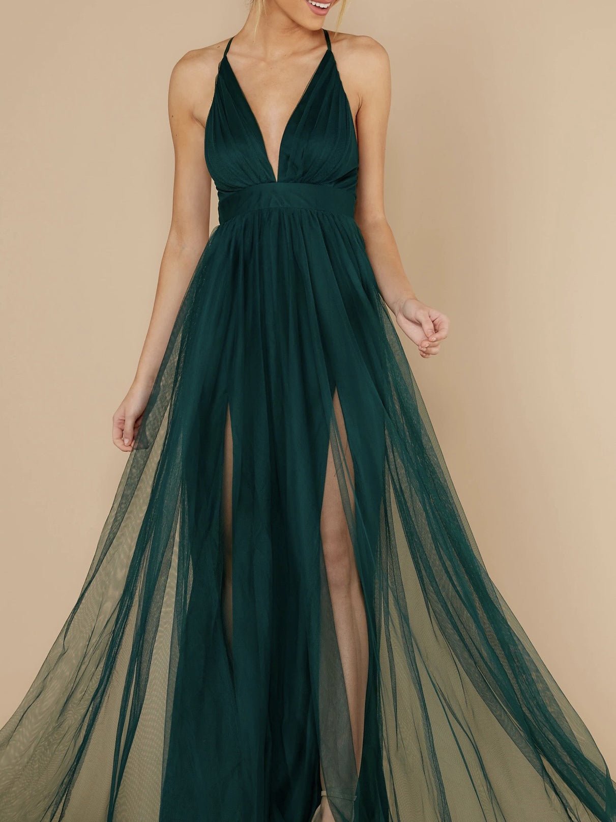 Women's Dresses Sling Deep V Neck Mesh Slit Dress - Maxi Dresses - Instastyled | Online Fashion Free Shipping Clothing, Dresses, Tops, Shoes - 09/02/2022 - 40-50 - color-armygreen