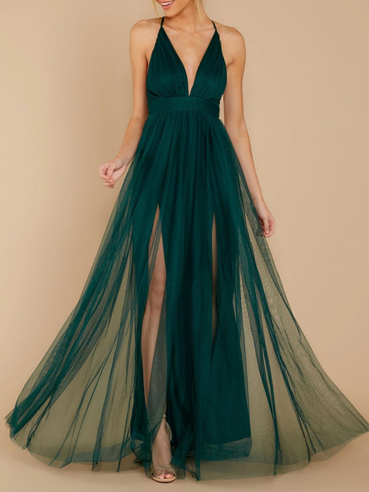 Women's Dresses Sling Deep V Neck Mesh Slit Dress - Maxi Dresses - Instastyled | Online Fashion Free Shipping Clothing, Dresses, Tops, Shoes - 09/02/2022 - 40-50 - color-armygreen