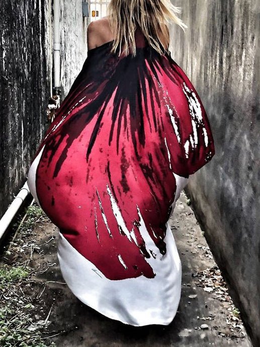 Women's Dresses Sloping Shoulder Print Irregular Casual Dress - Maxi Dresses - Instastyled | Online Fashion Free Shipping Clothing, Dresses, Tops, Shoes - 10/02/2022 - 40-50 - Casual Dresses