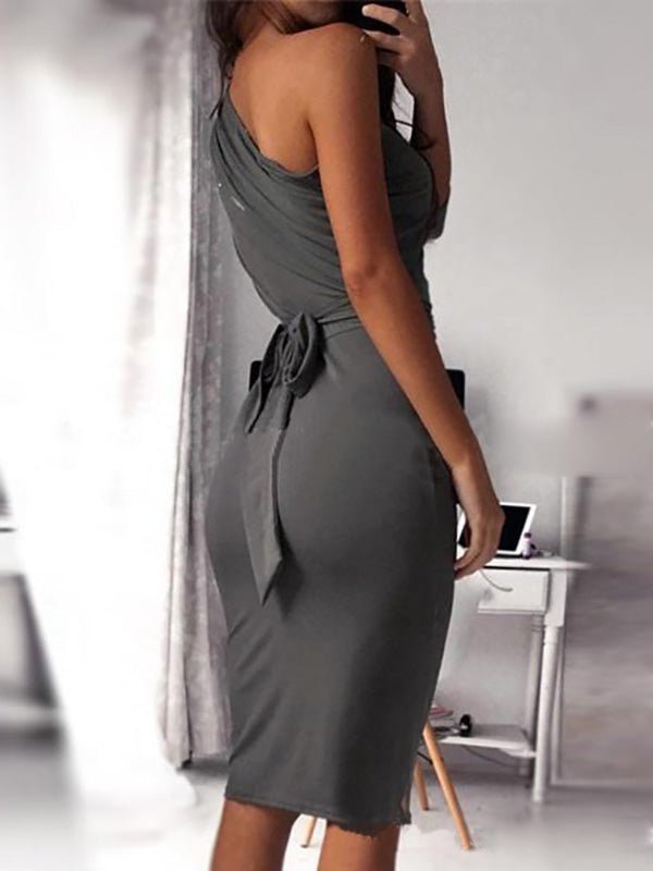 Women's Dresses Solid Slanted Shoulder Skinny Dress - Midi Dresses - Instastyled | Online Fashion Free Shipping Clothing, Dresses, Tops, Shoes - 20-30 - 23/02/2022 - Bodycon Dresses