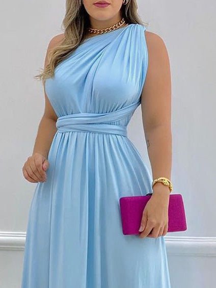 Women's Dresses Solid Sloping Shoulder Bare Back Dress - Maxi Dresses - Instastyled | Online Fashion Free Shipping Clothing, Dresses, Tops, Shoes - 15/02/2022 - color-blue - color-light-white