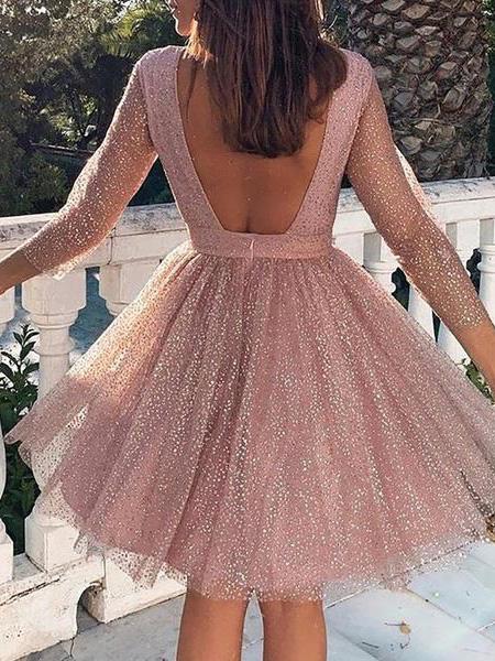 Women's Dresses Sparkling Long Sleeve Mini Dress - Mini Dresses - INS | Online Fashion Free Shipping Clothing, Dresses, Tops, Shoes - 19/11/2021 - 20-30 - color-champagne