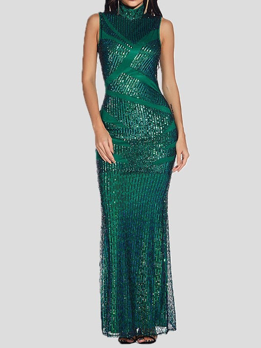 Women's Dresses Stand-Up Collar Sequin Embroidered Sleeveless Dress - Maxi Dresses - Instastyled | Online Fashion Free Shipping Clothing, Dresses, Tops, Shoes - 28/12/2021 - Bodycon Dresses - color-apricot