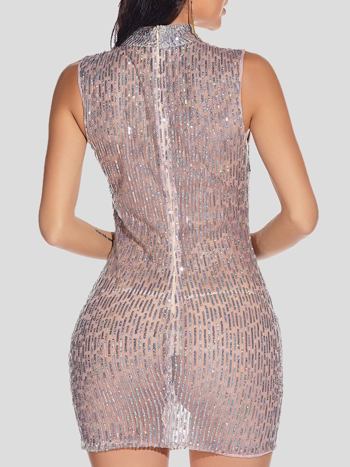 Women's Dresses Stand-Up Collar Sleeveless Sequined Skinny Dress - Mini Dresses - Instastyled | Online Fashion Free Shipping Clothing, Dresses, Tops, Shoes - 28/12/2021 - Bodycon Dresses - color-apricot