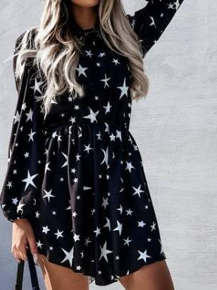 Women's Dresses Star Print Long Sleeve Mini Dress - Mini Dresses - INS | Online Fashion Free Shipping Clothing, Dresses, Tops, Shoes - 22/09/2021 - 30-40 - color-black