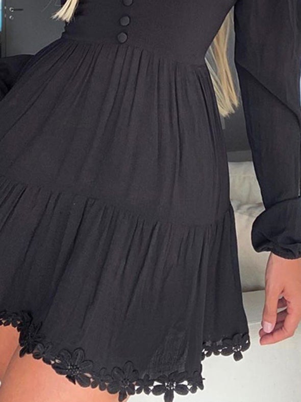 Women's Dresses V-Neck Lace Long Sleeve Dress - Mini Dresses - Instastyled | Online Fashion Free Shipping Clothing, Dresses, Tops, Shoes - 12/01/2022 - 40-50 - color-black