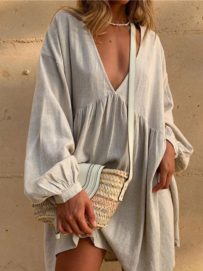 Women's Dresses V-Neck Long Sleeve Casual Dress - Mini Dresses - INS | Online Fashion Free Shipping Clothing, Dresses, Tops, Shoes - 20-30 - 21/08/2021 - Category_Mini Dresses