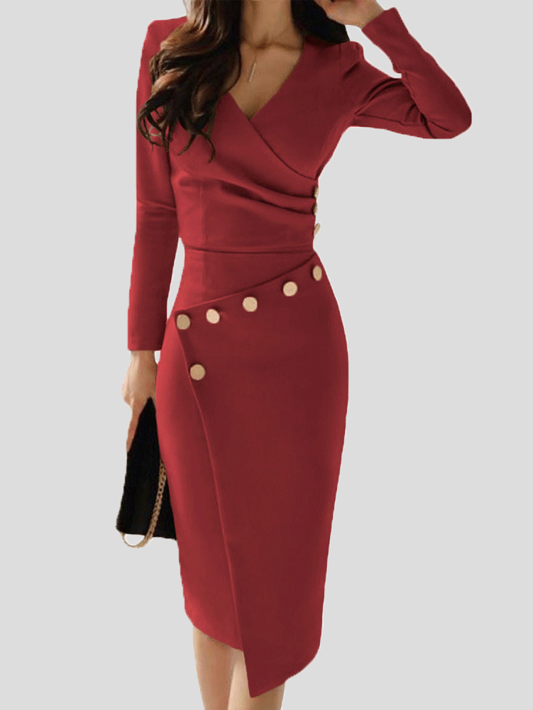 Women's Dresses V-Neck Pleated Irregular Long Sleeve Dress - Midi Dresses - Instastyled | Online Fashion Free Shipping Clothing, Dresses, Tops, Shoes - 21/12/2021 - color-black - color-blue