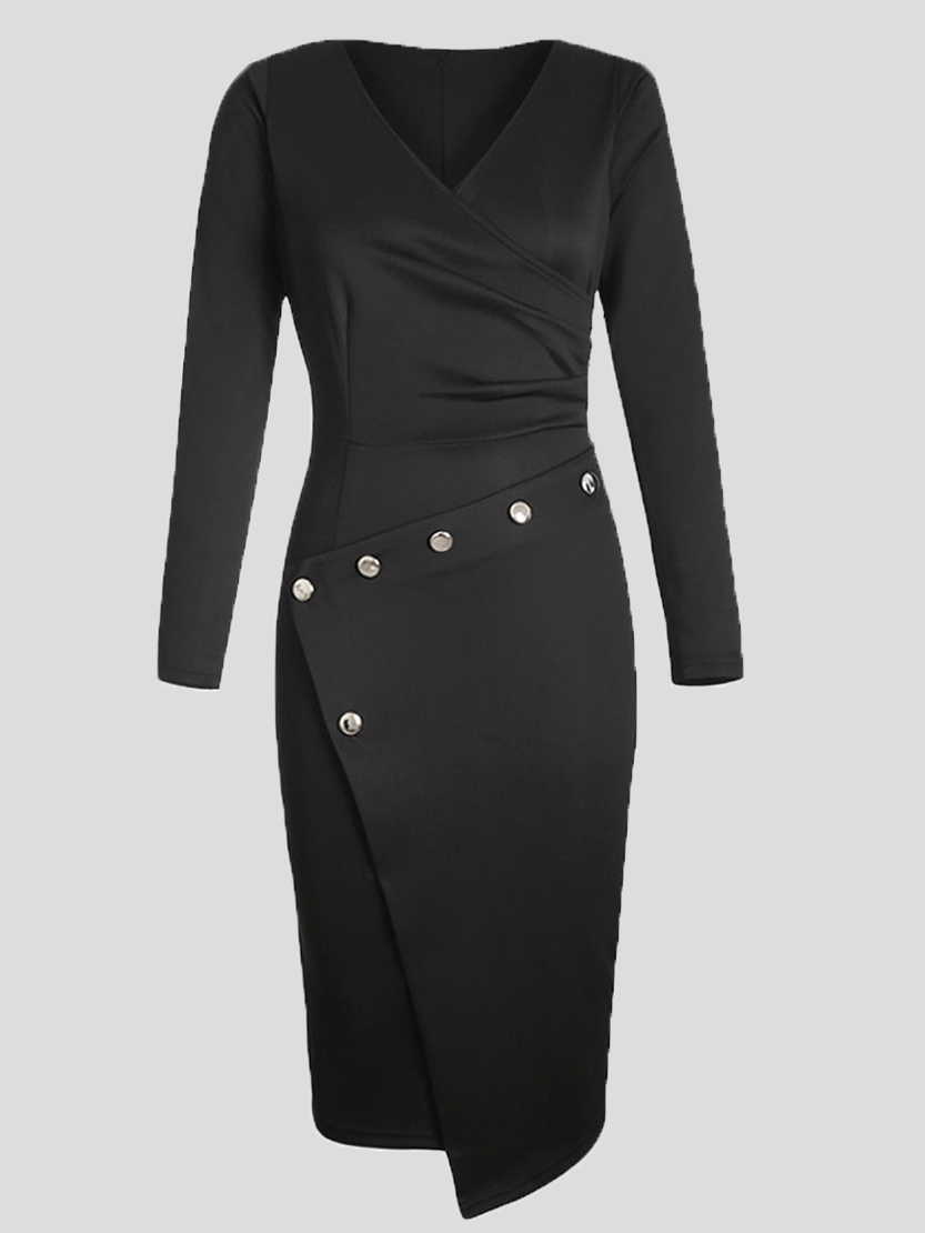 Women's Dresses V-Neck Pleated Irregular Long Sleeve Dress - Midi Dresses - Instastyled | Online Fashion Free Shipping Clothing, Dresses, Tops, Shoes - 21/12/2021 - color-black - color-blue