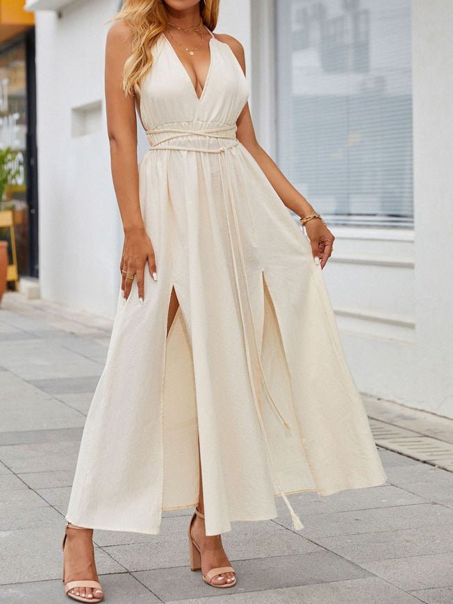 Women's Dresses V-Neck Sleeveless Slit Bare Back Dress - Maxi Dresses - Instastyled | Online Fashion Free Shipping Clothing, Dresses, Tops, Shoes - 25/02/2022 - 40-50 - color-beige