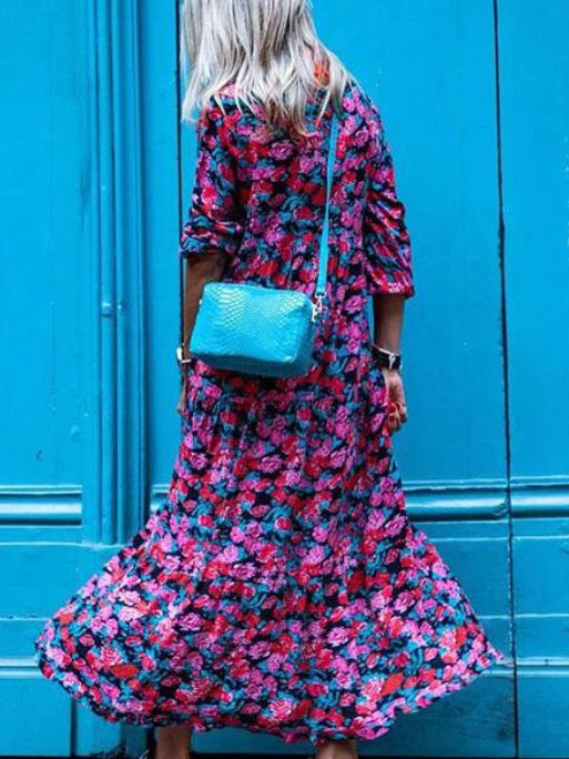 Women's Dresses Vintage Print V-Neck Long Sleeve Dress - Maxi Dresses - INS | Online Fashion Free Shipping Clothing, Dresses, Tops, Shoes - 20-30 - 22/09/2021 - Casual Dresses