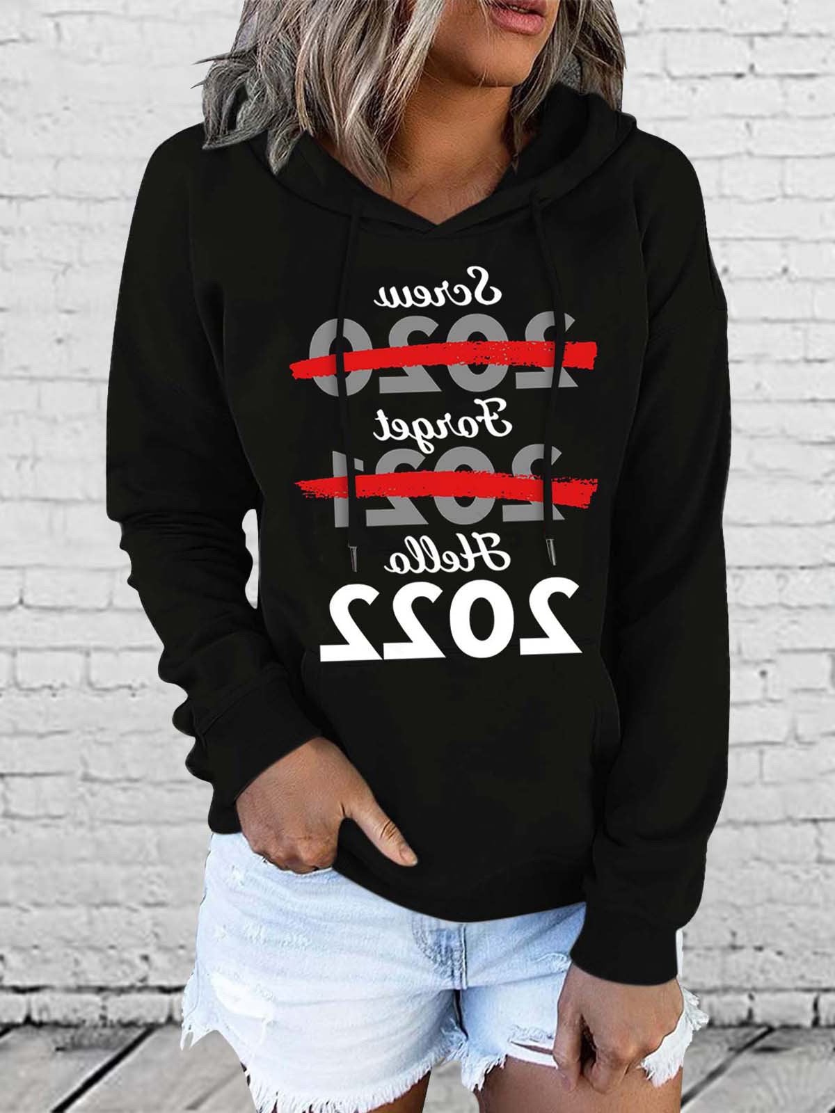 Women's Hoodies 2022 Printed Pocket Drawstring Long Sleeve Hoodie - Hoodies - Instastyled | Online Fashion Free Shipping Clothing, Dresses, Tops, Shoes - 08/12/2021 - 10-20 - color-black