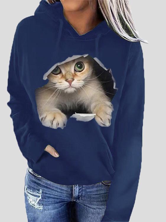 Women's Hoodies Cat Print Pocket Long Sleeve Hoodie - Hoodies - INS | Online Fashion Free Shipping Clothing, Dresses, Tops, Shoes - 15/11/2021 - Color_Black - Color_Blue