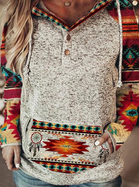 Women's Hoodies Cross Vintage Print Button Pocket Hoodie - Hoodies - INS | Online Fashion Free Shipping Clothing, Dresses, Tops, Shoes - 13/10/2021 - 30-40 - color-gray