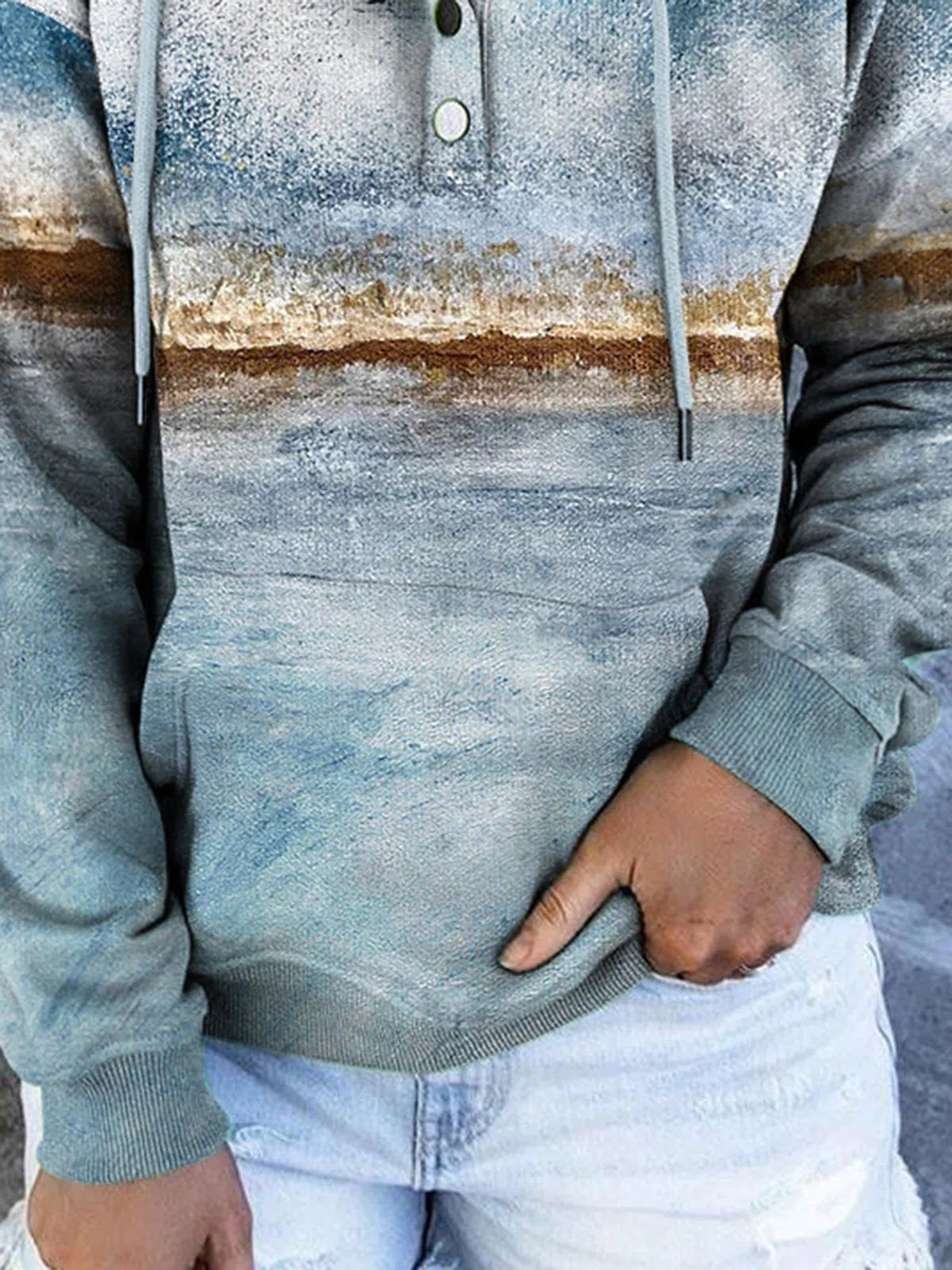 Women's Hoodies Landscape Print Button Drawstring Hoodie - Hoodies - INS | Online Fashion Free Shipping Clothing, Dresses, Tops, Shoes - 20-30 - 24/08/2021 - Category_Hoodies