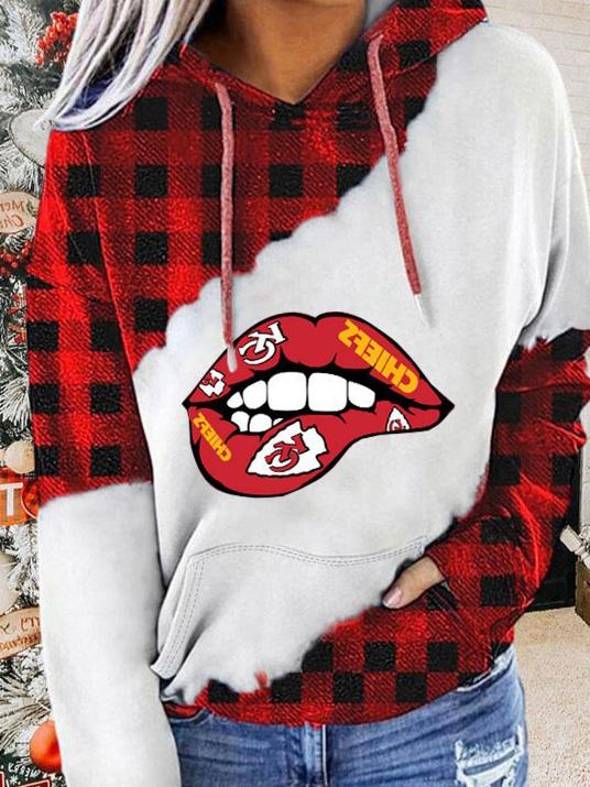 Women's Hoodies Lip Check Print Contrast Pocket Hoodie - Hoodies - INS | Online Fashion Free Shipping Clothing, Dresses, Tops, Shoes - 13/09/2021 - 20-30 - Category_Hoodies