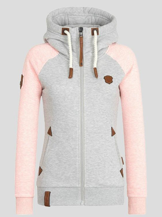 Women's Hoodies Personalized Leather Brand Contrast Color Zipper Drawstring Hoodie - Hoodies - INS | Online Fashion Free Shipping Clothing, Dresses, Tops, Shoes - 20-30 - 23/11/2021 - color-black