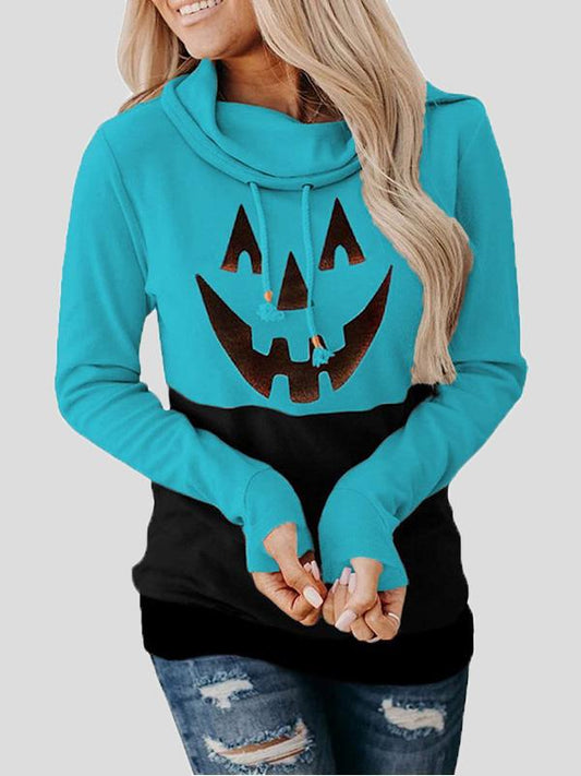 Women's Hoodies Pumpkin Print High Neck Tie Long Sleeve Hoodies - Hoodies - INS | Online Fashion Free Shipping Clothing, Dresses, Tops, Shoes - 10-20 - 24/08/2021 - Category_Hoodies