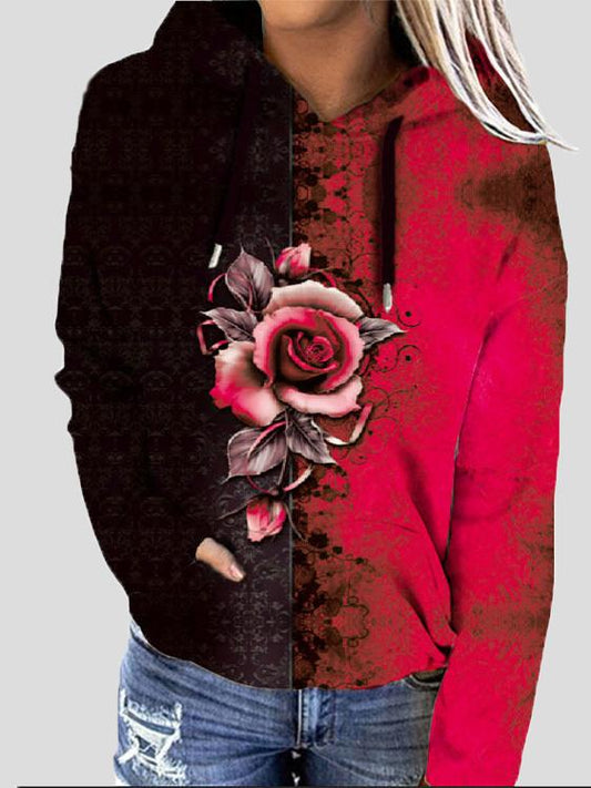Women's Hoodies Rose Flower Print Two-Color Long Sleeve Hoodie - Hoodies - INS | Online Fashion Free Shipping Clothing, Dresses, Tops, Shoes - 06/09/2021 - 20-30 - Category_Hoodies