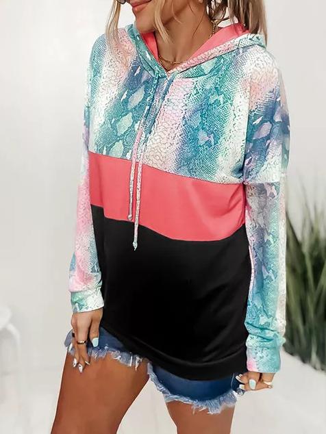 Women's Hoodies Snakeskin Panel Drawstring Pocket Hoodie - Hoodies - INS | Online Fashion Free Shipping Clothing, Dresses, Tops, Shoes - 10/11/2021 - 20-30 - color-green