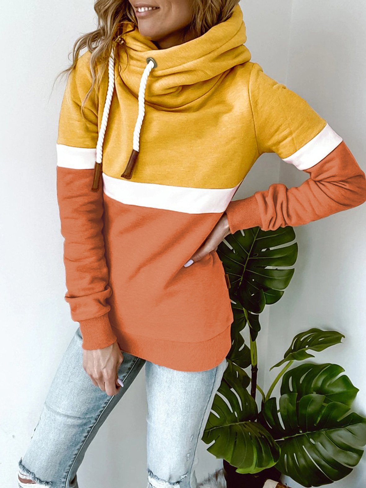 Women's Hoodies Solid Stitching Casual High Neck Hoodie - Hoodies - INS | Online Fashion Free Shipping Clothing, Dresses, Tops, Shoes - 180/09/2021 - 20-30 - Category_Hoodies