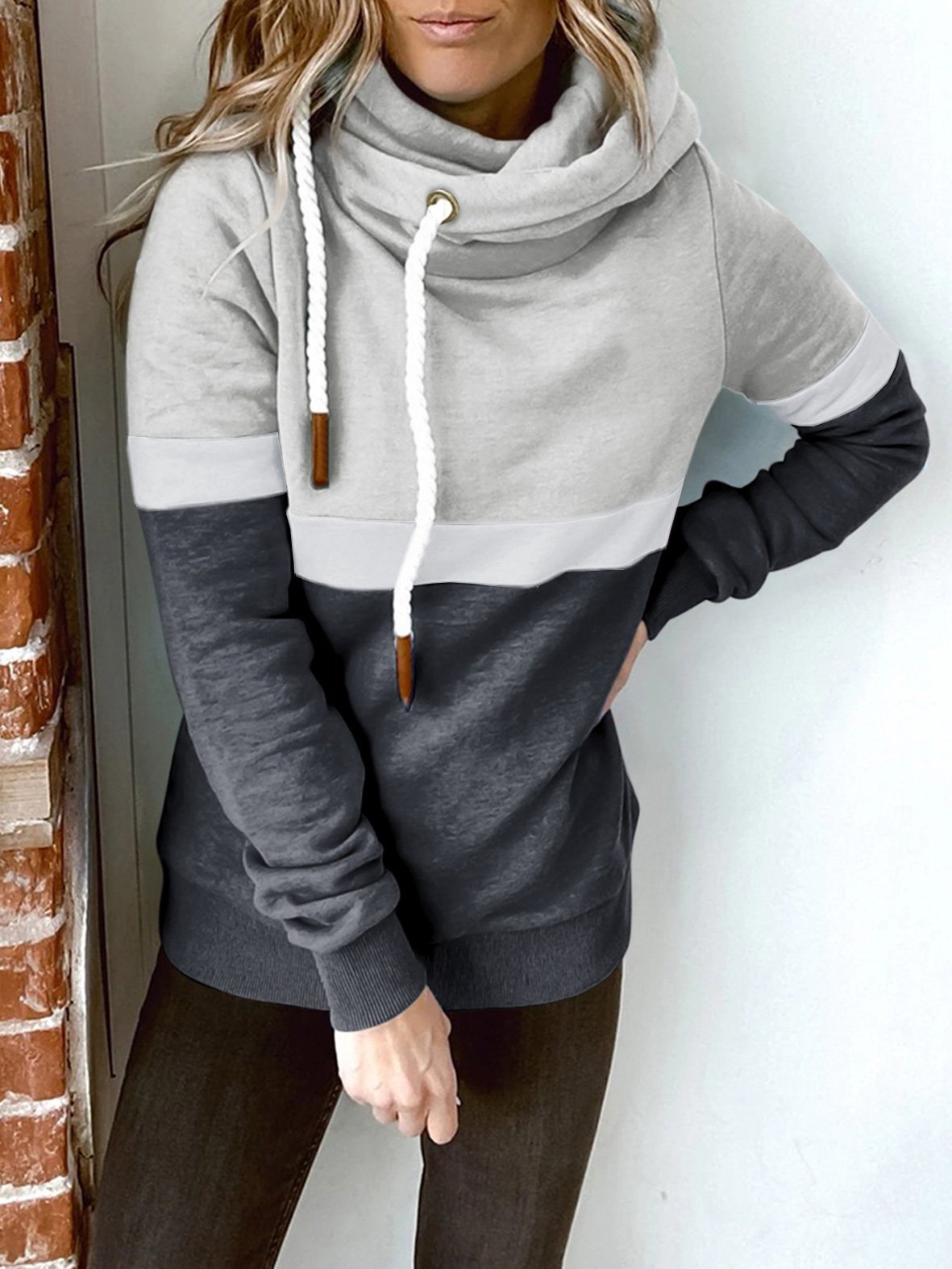 Women's Hoodies Solid Stitching Casual High Neck Hoodie - Hoodies - INS | Online Fashion Free Shipping Clothing, Dresses, Tops, Shoes - 180/09/2021 - 20-30 - Category_Hoodies
