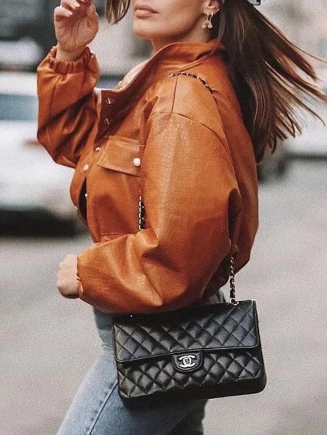 Women's Jackets Crocodile Pattern Button Pocket Short PU Leather Jacket - Coats & Jackets - INS | Online Fashion Free Shipping Clothing, Dresses, Tops, Shoes - 29/11/2021 - Coats & Jackets - color-black