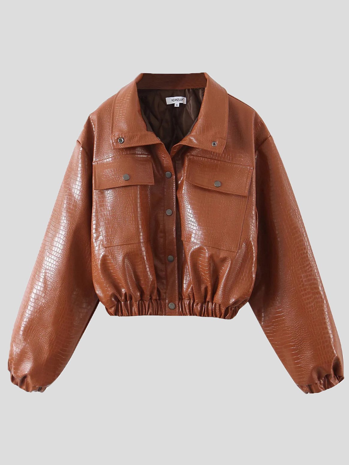 Women's Jackets Crocodile Pattern Button Pocket Short PU Leather Jacket - Coats & Jackets - INS | Online Fashion Free Shipping Clothing, Dresses, Tops, Shoes - 29/11/2021 - Coats & Jackets - color-black