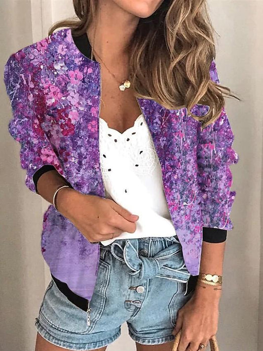 Women's Jackets Floral Print Long Sleeve Short Jacket - Coats & Jackets - INS | Online Fashion Free Shipping Clothing, Dresses, Tops, Shoes - 17/09/2021 - Coats & Jackets - Color_Blue