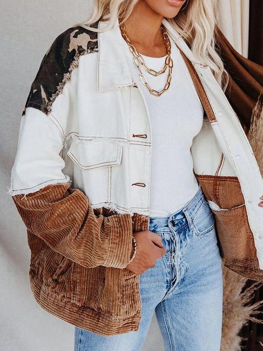 Women's Jackets Lapel Retro Camouflage Corduroy Jacket - Coats & Jackets - INS | Online Fashion Free Shipping Clothing, Dresses, Tops, Shoes - 19/10/2021 - Coats & Jackets - color-brown