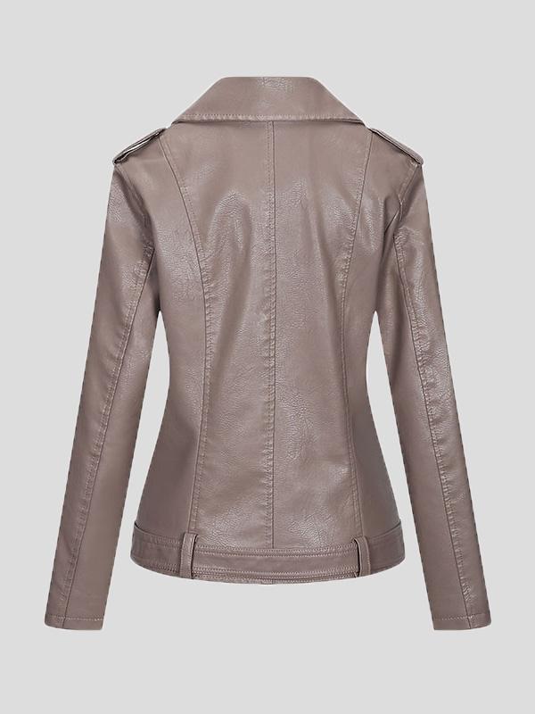 Women's Jackets Lapel Slim Zipper Temperament Pu Leather Jacket - Coats & Jackets - INS | Online Fashion Free Shipping Clothing, Dresses, Tops, Shoes - 08/27/2021 - Coats & Jackets - color-apricot