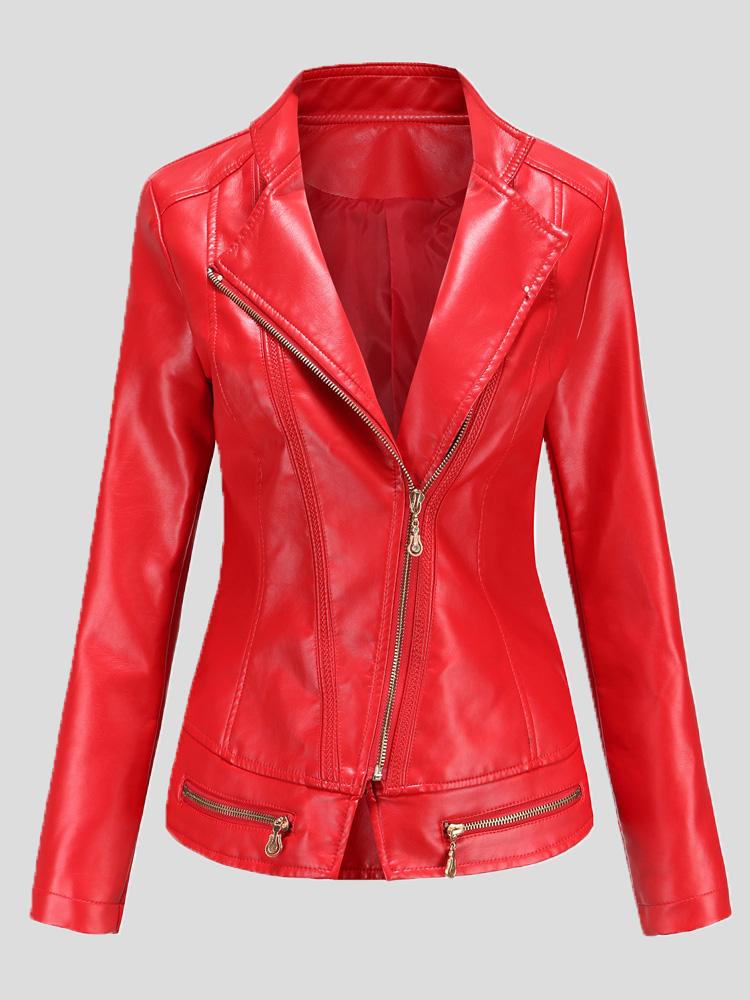 Women's Jackets Lapel Zipper Pu Jacket Small Coat - Coats & Jackets - INS | Online Fashion Free Shipping Clothing, Dresses, Tops, Shoes - 26/08/2021 - Coats & Jackets - color-black