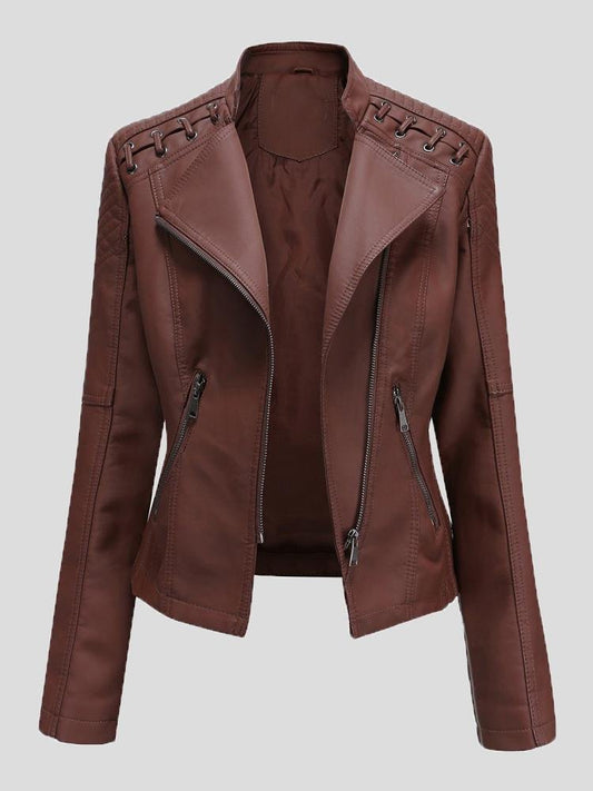 Women's Jackets Short Slim Leather Motorcycle Jacket - Coats & Jackets - INS | Online Fashion Free Shipping Clothing, Dresses, Tops, Shoes - 27/08/2021 - Coats & Jackets - color-black