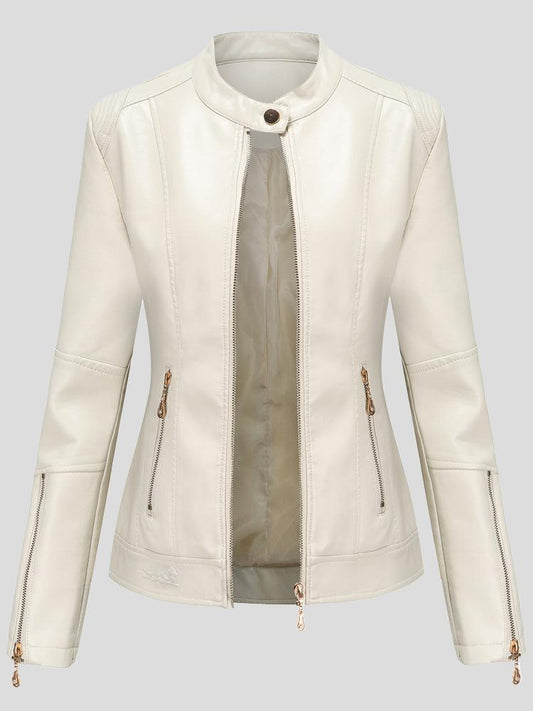 Women's Jackets Stand-Up Collar Zipper PU Leather Jacket - Coats & Jackets - INS | Online Fashion Free Shipping Clothing, Dresses, Tops, Shoes - 29/11/2021 - Coats & Jackets - color-black