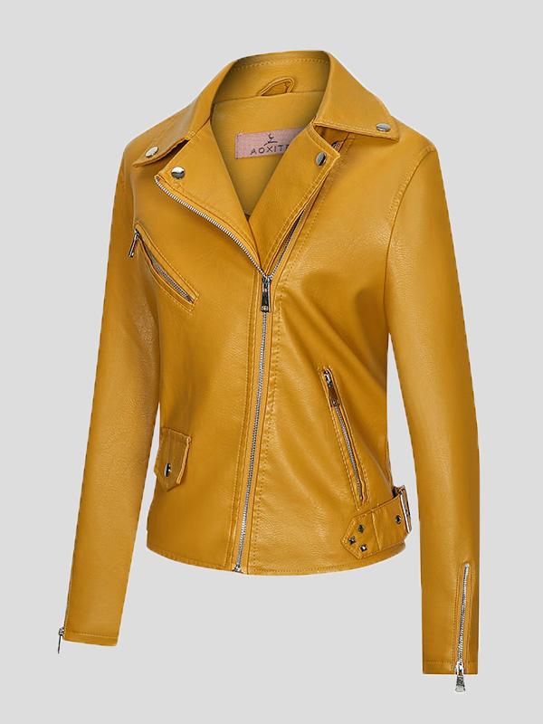 Women's Jackets Temperament PU Lapel Zip Slim Jacket - Coats & Jackets - INS | Online Fashion Free Shipping Clothing, Dresses, Tops, Shoes - 27/08/2021 - Coats & Jackets - color-gray