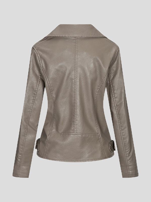 Women's Jackets Temperament PU Lapel Zip Slim Jacket - Coats & Jackets - INS | Online Fashion Free Shipping Clothing, Dresses, Tops, Shoes - 27/08/2021 - Coats & Jackets - color-gray