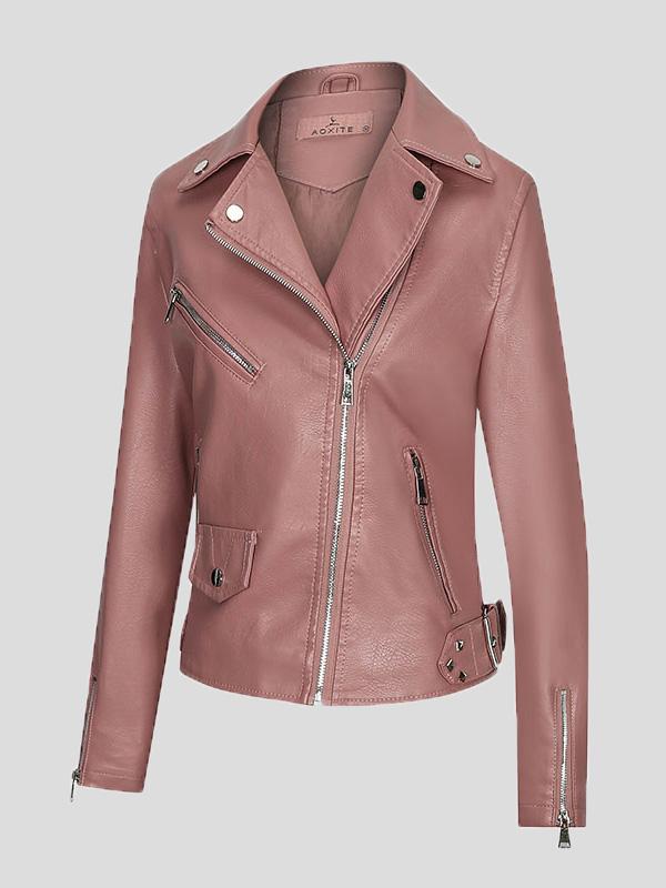 Women's Jackets Temperament PU Lapel Zip Slim Jacket - Coats & Jackets - INS | Online Fashion Free Shipping Clothing, Dresses, Tops, Shoes - 27/08/2021 - Coats & Jackets - color-gray