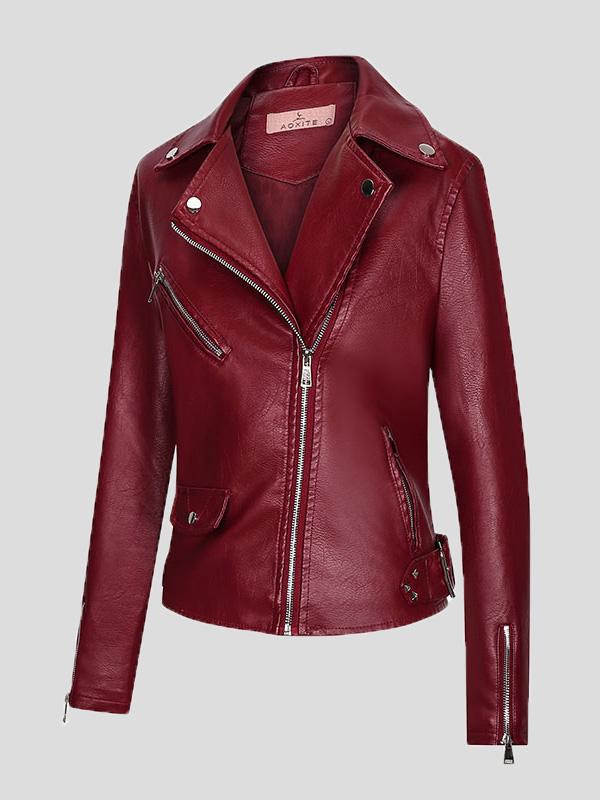 Women's Jackets Temperament PU Lapel Zip Slim Jacket - Coats & Jackets - INS | Online Fashion Free Shipping Clothing, Dresses, Tops, Shoes - 27/08/2021 - Coats & Jackets - color-gray