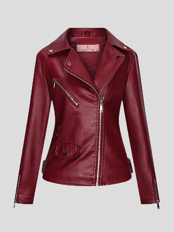Women's Jackets Temperament PU Lapel Zip Slim Jacket - Coats & Jackets - INS | Online Fashion Free Shipping Clothing, Dresses, Tops, Shoes - 27/08/2021 - Coats & Jackets - color-gray