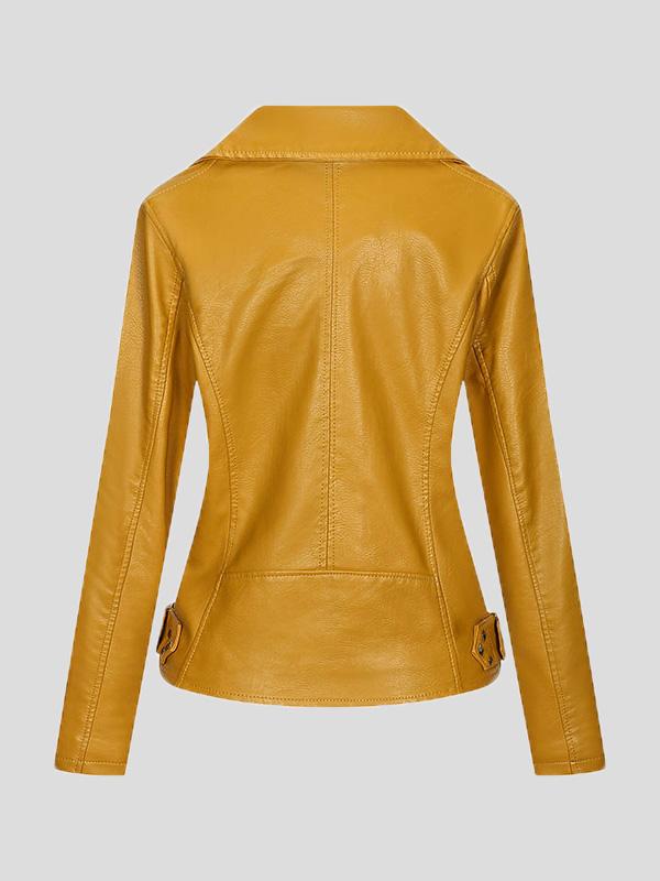 Women's Jackets Temperament PU Lapel Zip Slim Jacket - Coats & Jackets - INS | Online Fashion Free Shipping Clothing, Dresses, Tops, Shoes - 27/08/2021 - Coats & Jackets - color-gray