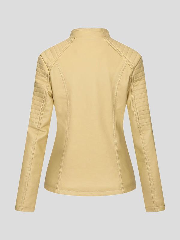 Women's Jackets Temperament Slim Zipped Leather Jacket - Coats & Jackets - INS | Online Fashion Free Shipping Clothing, Dresses, Tops, Shoes - 27/08/2021 - Coats & Jackets - color-black